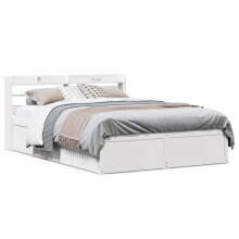 Berkfield Bed Frame with Headboard White 135x190 cm Double Solid Wood Pine