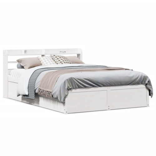 Berkfield Bed Frame with Headboard White 135x190 cm Double Solid Wood Pine