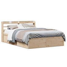 Berkfield Bed Frame with Headboard 135x190 cm Double Solid Wood Pine