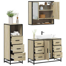 Berkfield 3 Piece Bathroom Furniture Set Sonoma Oak Engineered Wood