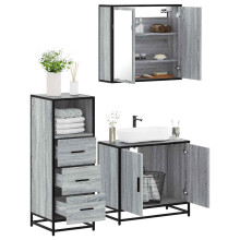 Berkfield 3 Piece Bathroom Furniture Set Grey Sonoma Engineered Wood
