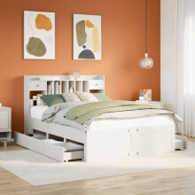 Berkfield Bookcase Bed without Mattress White 150x200 cm King Size Solid Wood Pine