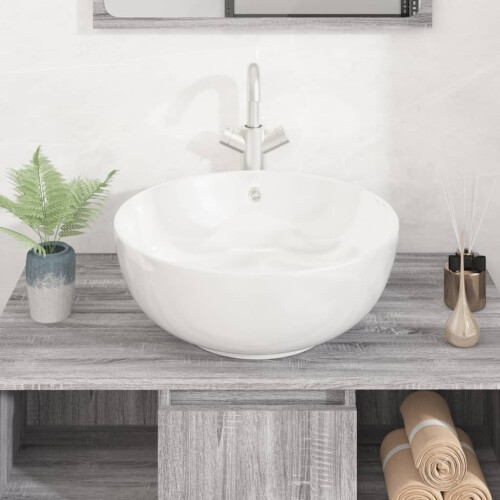 Berkfield Wash Basin White 44x17 cm Ceramic Round 2