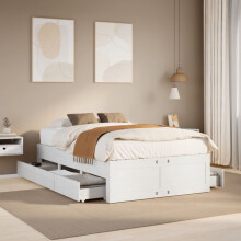 Berkfield Bed Frame without Mattress with Drawers White 135x190 cm Double Solid Wood Pine