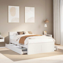 Berkfield Bed Frame without Mattress with Headboard White 135x190 cm Double Solid Wood Pine
