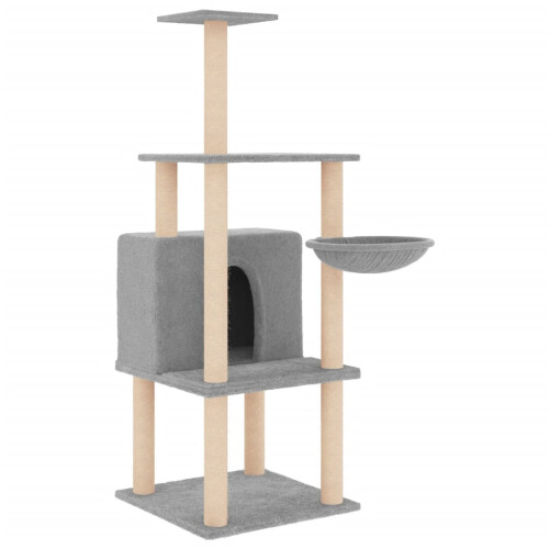 Berkfield Cat Tree with Sisal Scratching Posts Light Grey 132 cm 1