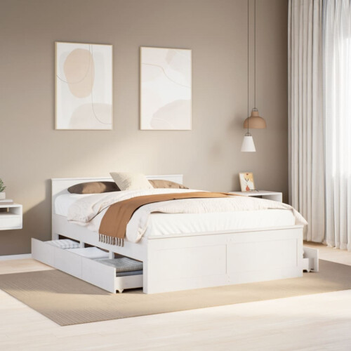 Berkfield Bed Frame without Mattress with Headboard White 150x200 cm King Size Solid Wood Pine