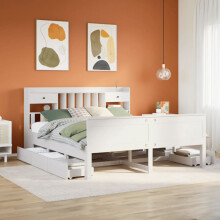 Berkfield Bookcase Bed without Mattress White 180x200 cm Super King Solid Wood Pine
