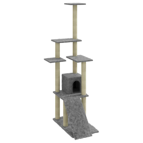 Berkfield Cat Tree with Sisal Scratching Posts Light Grey 155 cm 1