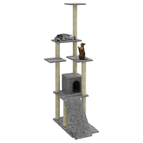 Berkfield Cat Tree with Sisal Scratching Posts Light Grey 155 cm 2