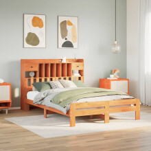 Berkfield Bookcase Bed without Mattress Wax Brown 160x200cm Solid Wood Pine