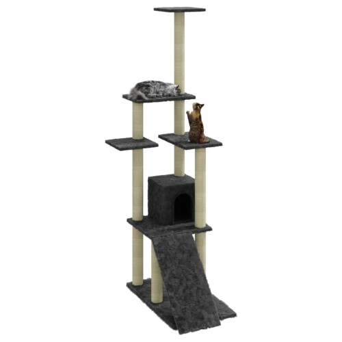 Berkfield Cat Tree with Sisal Scratching Posts Dark Grey 155 cm 2