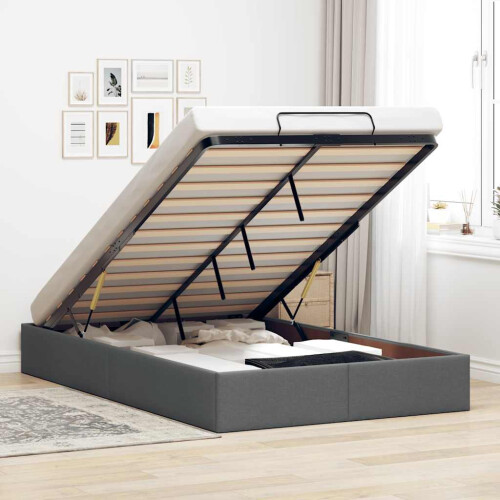 Berkfield Ottoman Bed Frame without Mattress Dark Grey Double Fabric
