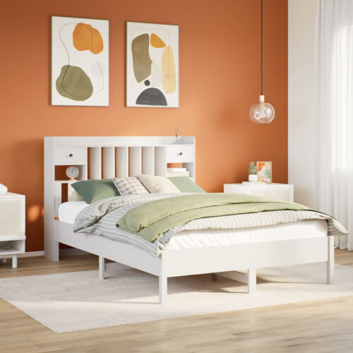 Berkfield Bookcase Bed without Mattress White 150x200 cm King Size Solid Wood Pine