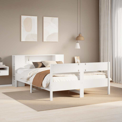 Berkfield Bookcase Bed without Mattress White 160x200cm Solid Wood Pine