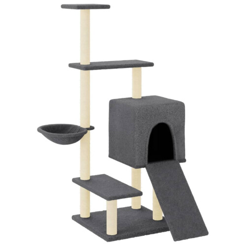 Berkfield Cat Tree with Sisal Scratching Posts Dark Grey 130.5 cm 1