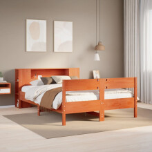Berkfield Bookcase Bed without Mattress Wax Brown 135x190 cm Double Solid Wood Pine
