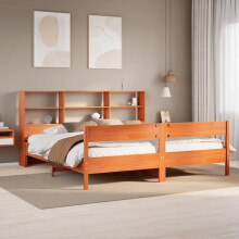 Berkfield Bookcase Bed without Mattress Wax Brown 200x200cm Solid Wood Pine