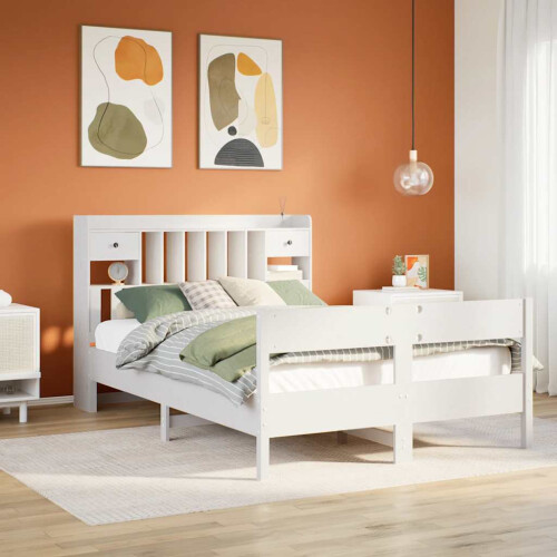 Berkfield Bookcase Bed without Mattress White 140x200cm Solid Wood Pine