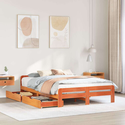 Berkfield Bed frame without Mattress Wax Brown 150x200 cm King Size Solid Wood Pine