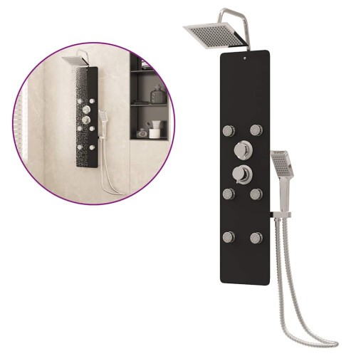 Berkfield Shower Panel Unit Glass 25x47.5x130 cm Black 1
