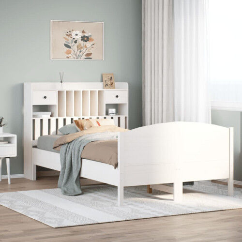 Berkfield Bookcase Bed without Mattress White 135x190 cm Double Solid Wood Pine