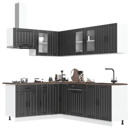 Berkfield 11 Piece Kitchen Cabinet Set Lucca Black Engineered Wood