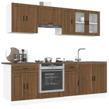 Berkfield 8 Piece Kitchen Cabinet Set Kalmar Brown Oak Engineered Wood