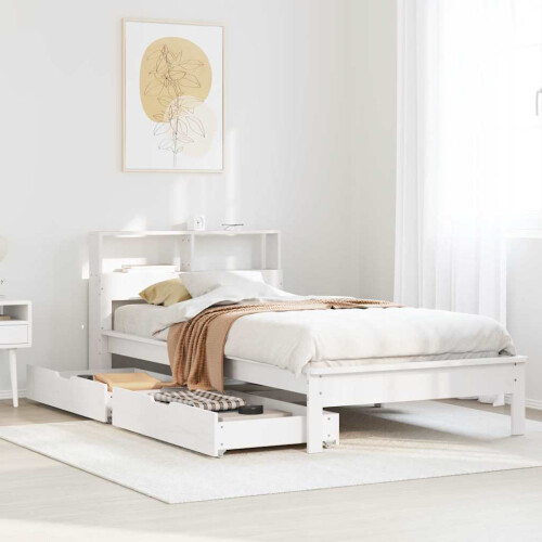 Berkfield Bookcase Bed without Mattress White 75x190 cm Small Single Solid Wood Pine