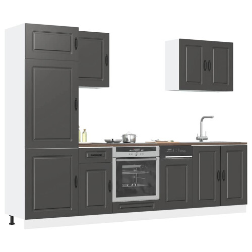Berkfield 7 Piece Kitchen Cabinet Set Kalmar Black Engineered Wood