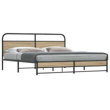 Berkfield Metal Bed Frame without Mattress Smoked Oak 180x200 cm Super King