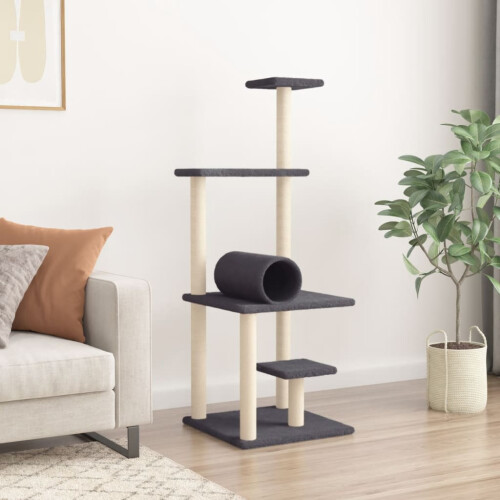 Berkfield Cat Tree with Sisal Scratching Posts Dark Grey 136 cm 2