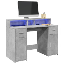 Berkfield Desk with LED Lights Concrete Grey 120x55x91 cm Engineered Wood