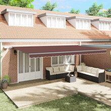 Berkfield Manual Retractable Awning with LEDs Brown 600x300 cm