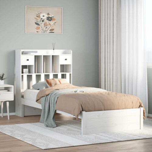 Berkfield Bookcase Bed without Mattress White 75x190cm Small Single Solid Wood Pine