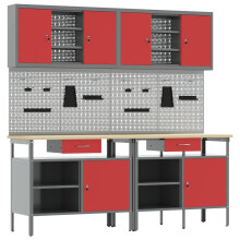 Berkfield Work Bench Set with Lock 8 pcs Red and Grey Powder-Coated Steel