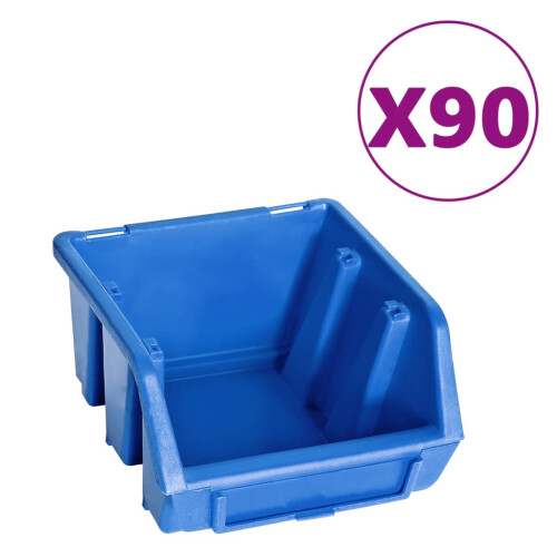 Berkfield 96 Piece Storage Bin Kit with Wall Panels Blue and Black 1