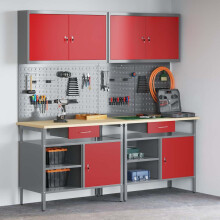 Berkfield Work Bench Set with Lock 8 pcs Red and Grey Powder-Coated Steel