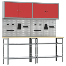Berkfield Work Bench Set with Lock 8 pcs Red and Grey Powder-Coated Steel