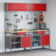 Berkfield Work Bench Set with Lock 8 pcs Red and Grey Powder-Coated Steel