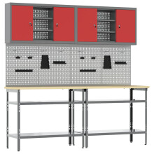 Berkfield Work Bench Set with Lock 8 pcs Red and Grey Powder-Coated Steel