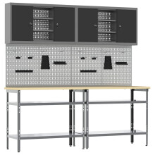 Berkfield Work Bench Set 8 pcs Black and Grey Powder-Coated Steel
