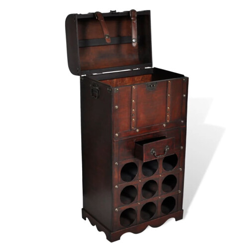 Berkfield Wooden Wine Rack for 9 Bottles with Storage 2