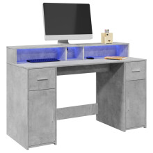 Berkfield Desk with LED Lights Concrete Grey 140x55x91 cm Engineered Wood