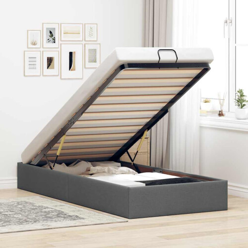 Berkfield Ottoman Bed Frame without Mattress Dark Grey Single Fabric