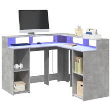 Berkfield Desk with LED Lights Concrete Grey 130x130x91 cm Engineered Wood