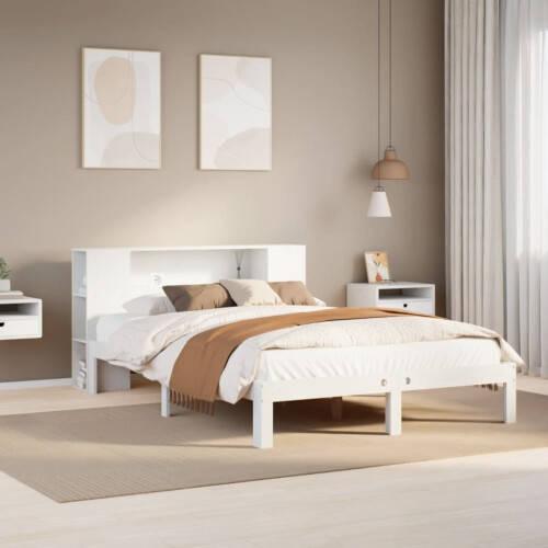 Berkfield Bookcase Bed without Mattress White 160x200cm Solid Wood Pine
