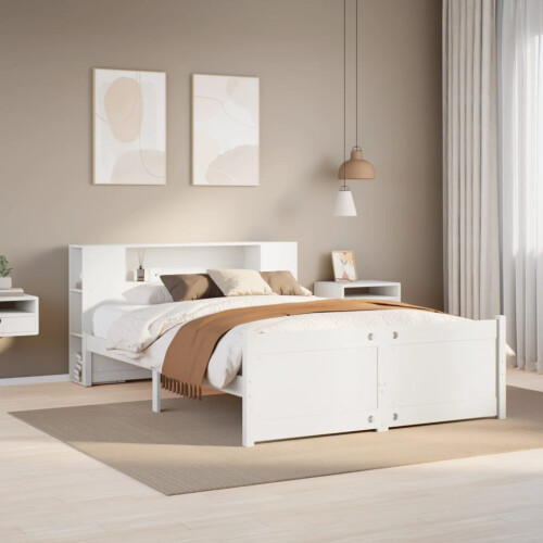 Berkfield Bookcase Bed without Mattress White 160x200cm Solid Wood Pine