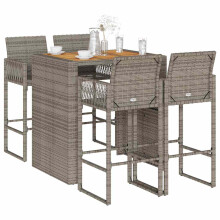 Berkfield 5 Piece Garden Bar Set without Cushions Grey Poly Rattan Acacia