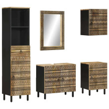 Berkfield 5 Piece Bathroom Furniture Set Solid Wood Mango